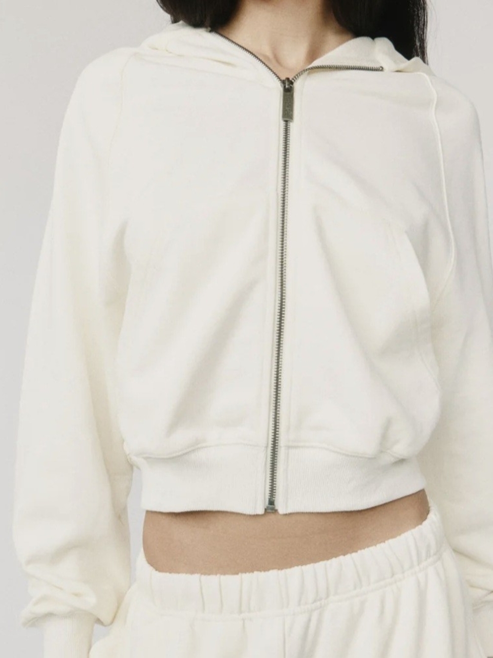 With Jean Cream Full-Zip Hooded Sweatshirt